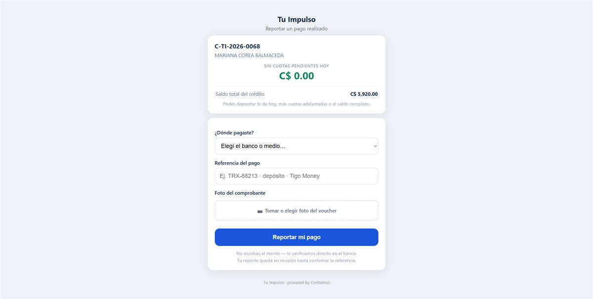 Link de pago que recibe el cliente para declarar su abono