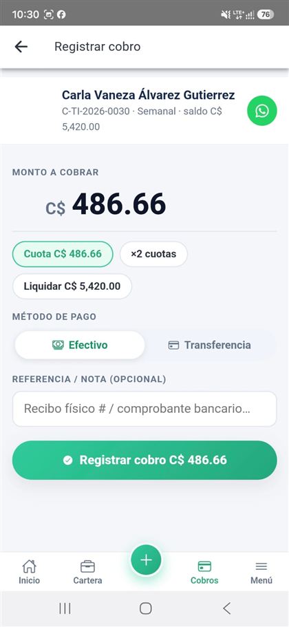 Registrar un pago en la app